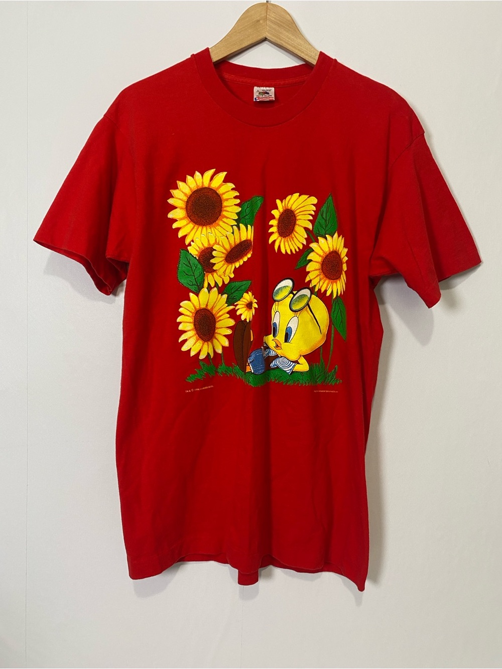 Vintage 1994 Tweety Bird Sunflower Single Stitch USAโ Made T Shirt Large Cotton